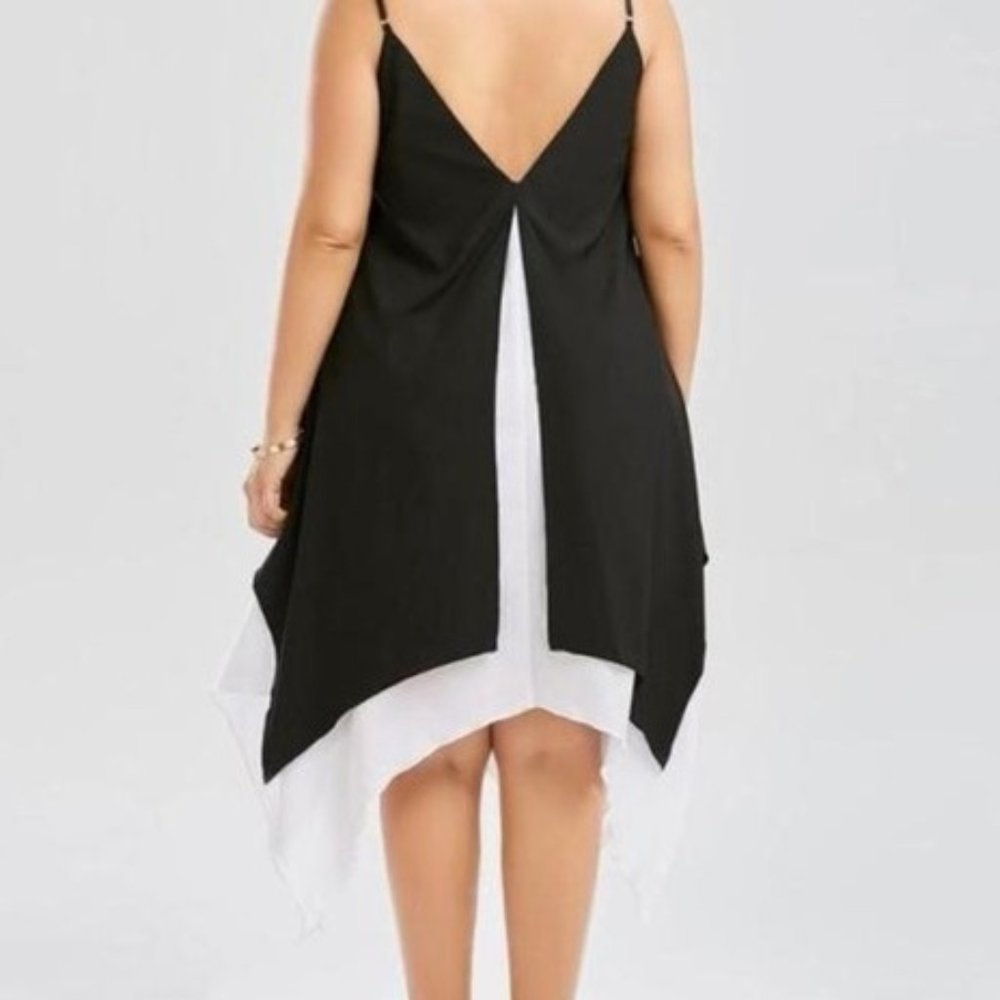 Handkerchief Hem Flyaway Dress (White & Black)